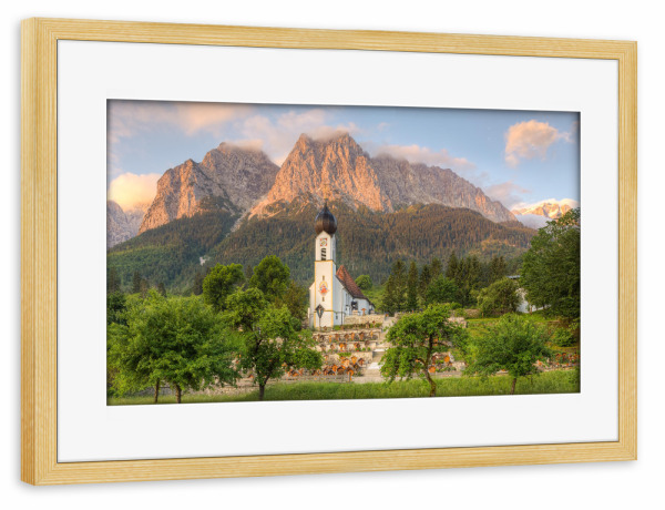 Poster mit Rahmen kiefer "Grainau Alpenglühen" artboxONE - Natur,Reise,Reise / Länder