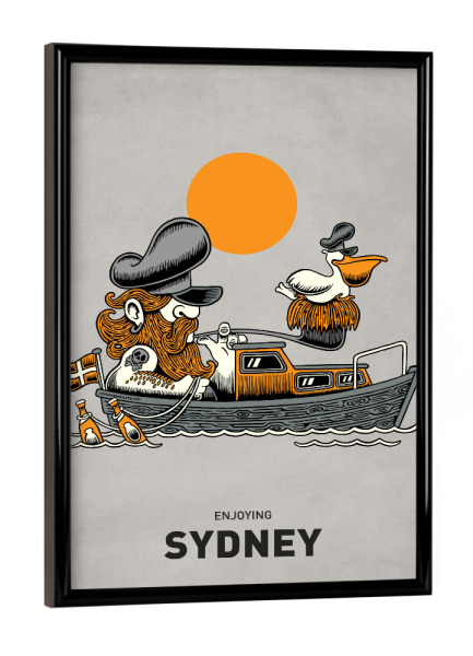 Poster mit schwarzem Rahmen "Sydney Pelican Ship" artboxONE - Städte,Reise,Streetart,Städte / Sydney,Lustig