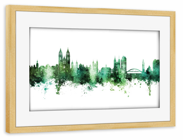 Poster mit Rahmen kiefer "Magdeburg Germany Skyline Green" artboxONE - Städte