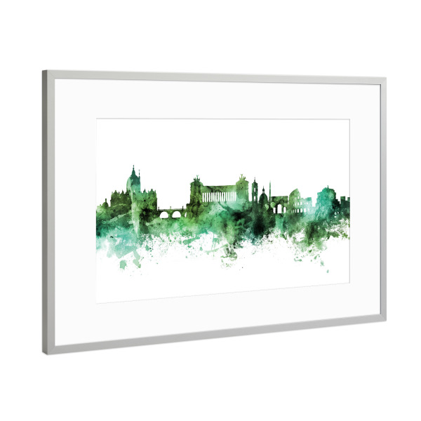 Poster mit Rahmen Silber "Rome Italy Skyline Green" artboxONE - Städte,Städte / Rom