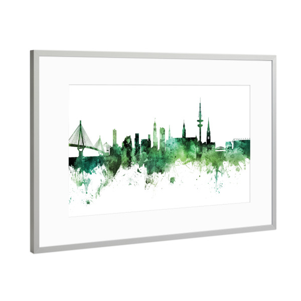 Poster mit Rahmen Silber "Hamburg Germany Skyline Green" artboxONE - Städte,Städte / Hamburg