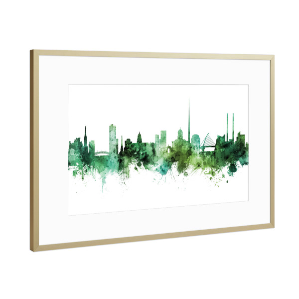 Poster mit Rahmen Gold "Dublin Ireland Skyline Green" artboxONE - Städte