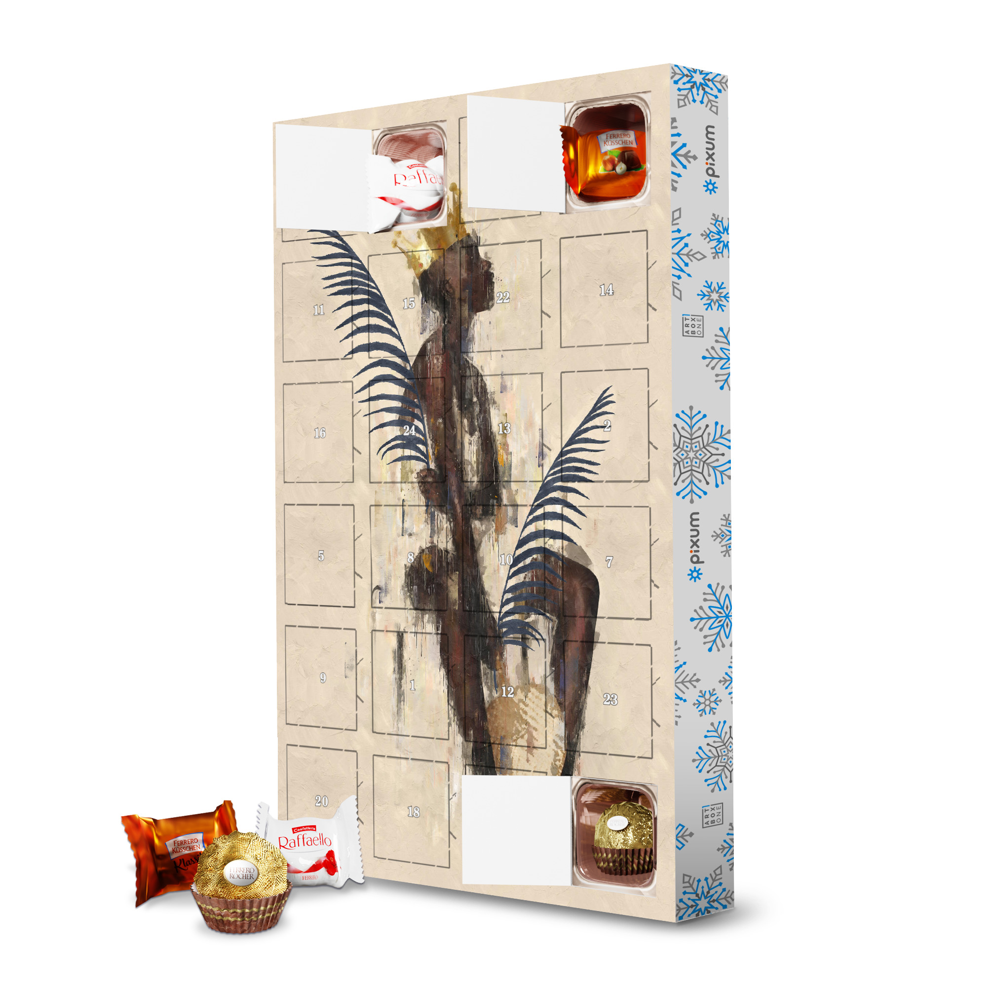 Adventskalender mit Ferrero Pralinen Tropische Königin in beige artboxONE Adventskalender Natur