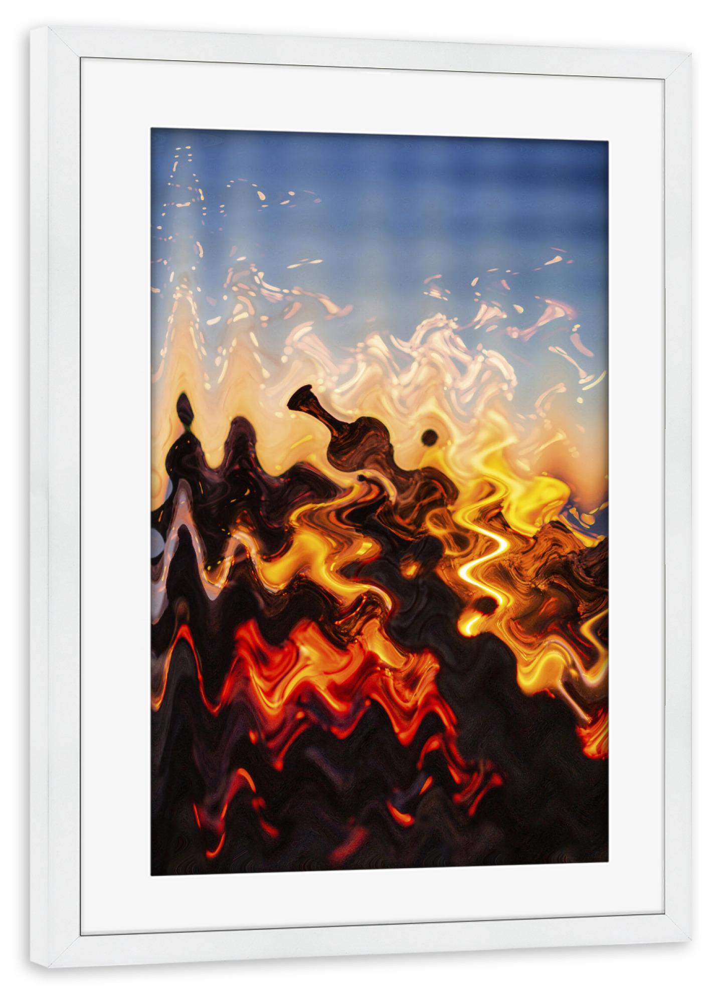 Poster mit Rahmen weiß "Blaues Feuer" artboxONE - Abstrakt - Blaues,Blatt,Pantone 2020,Tropical,Classicblue,Abstract,Abstrakt,Feuer,Fire