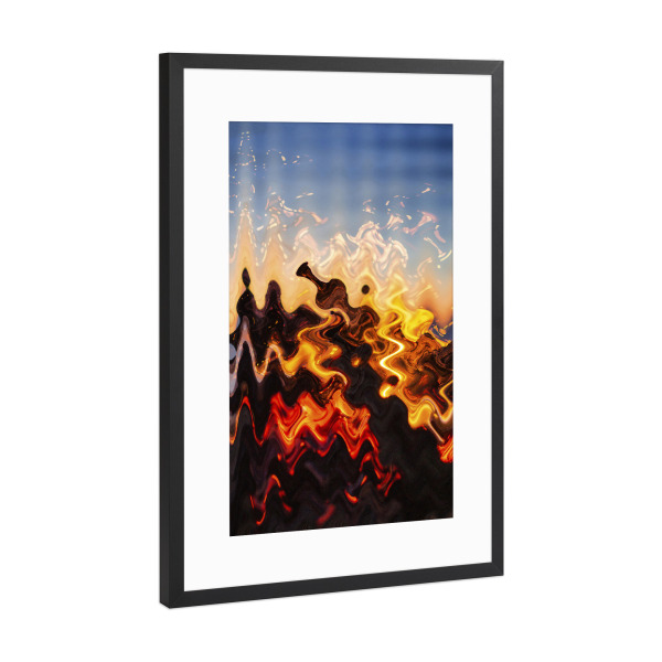 Poster mit Rahmen Schwarz (Metallic) "Blaues Feuer" artboxONE - Abstrakt - Blaues,Blatt,Pantone 2020,Tropical,Classicblue,Abstract,Abstrakt,Feuer,Fire