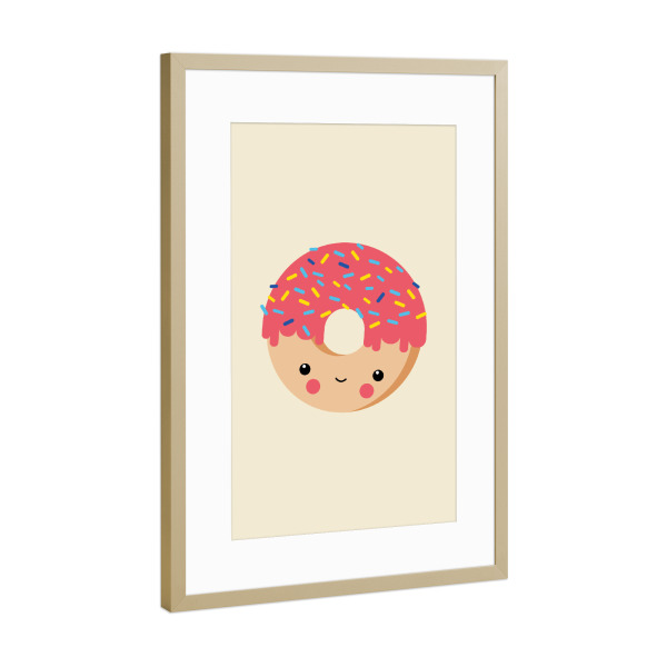 Poster mit Rahmen Gold "Kawaii-Illustration süßer Donut" artboxONE - Für Kinder,Essen & Trinken
