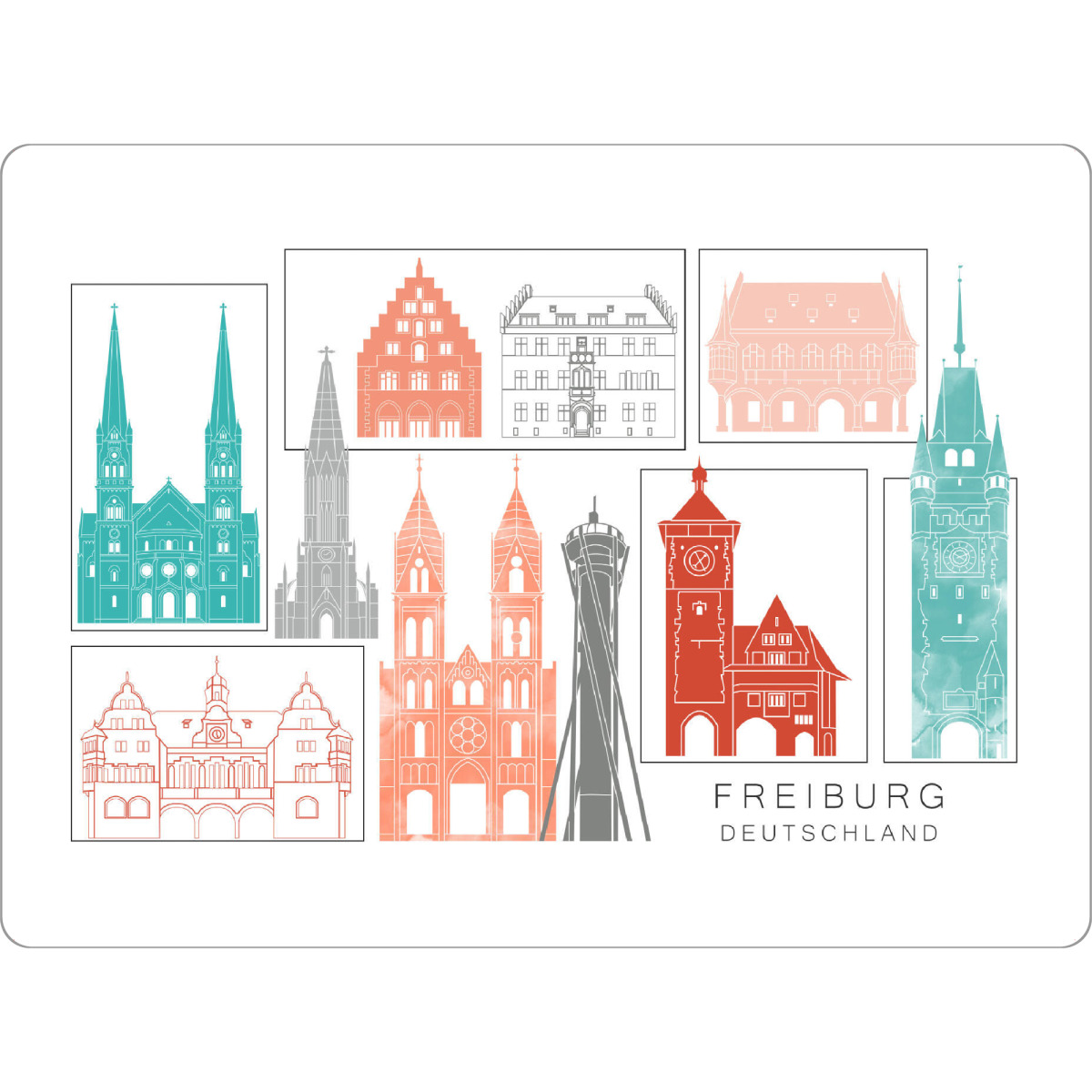 Tischset "Freiburg skyline coral" artboxONE - Städte,Reise,Architektur