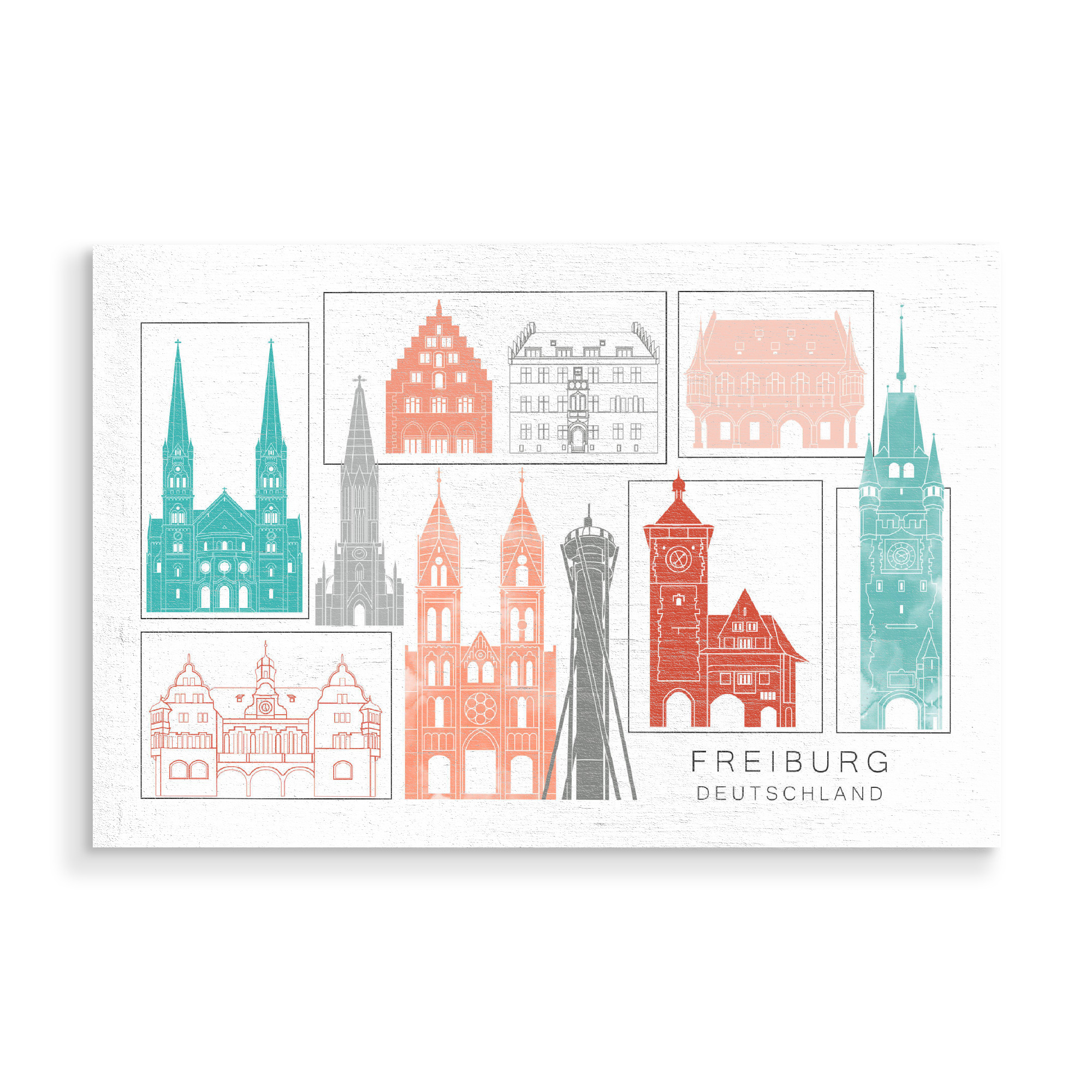 Holzbild "Freiburg skyline coral" artboxONE - Städte,Reise,Architektur
