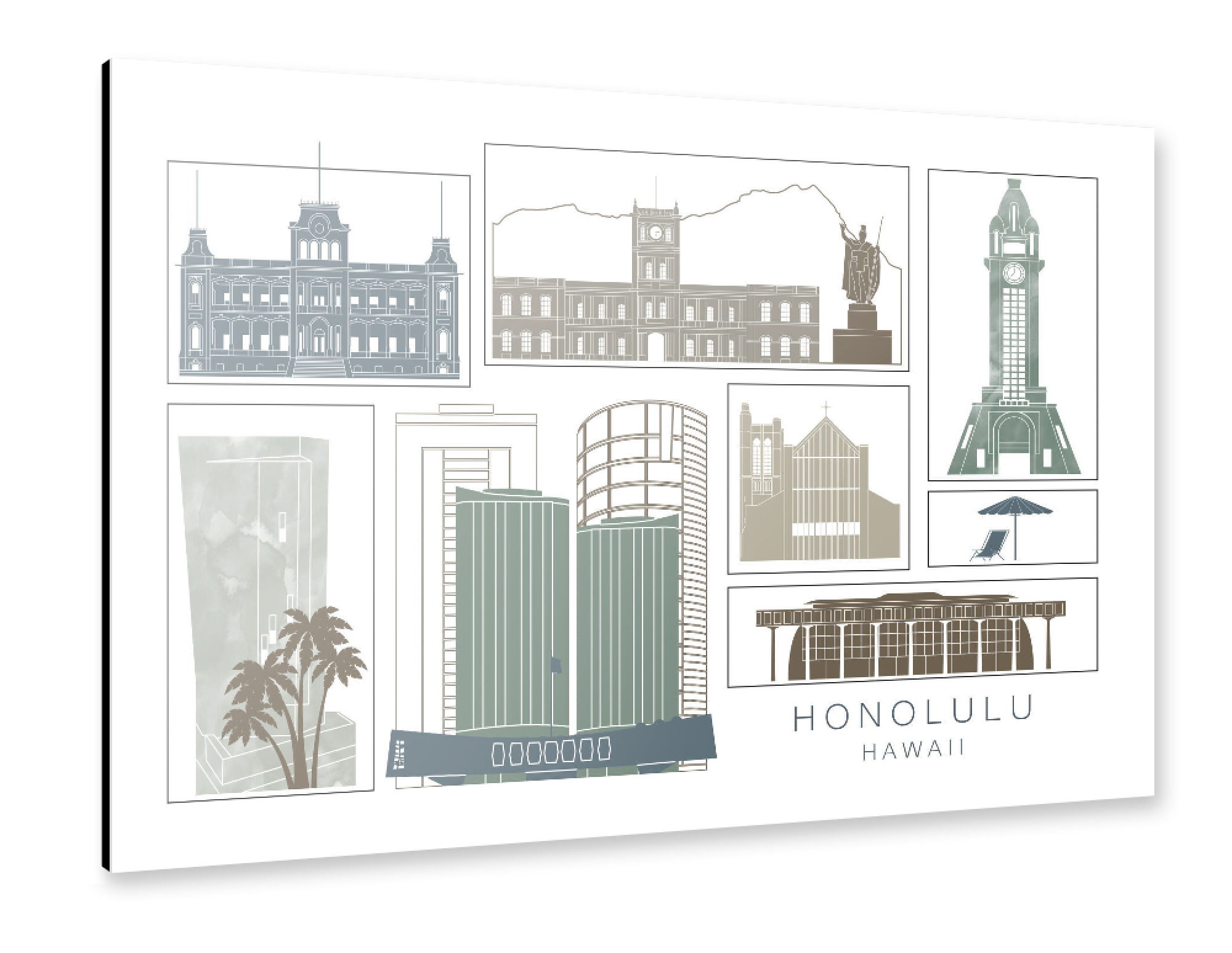 Alu-Dibond "Honolulu skyline, navy" 30x20 cm artboxONE