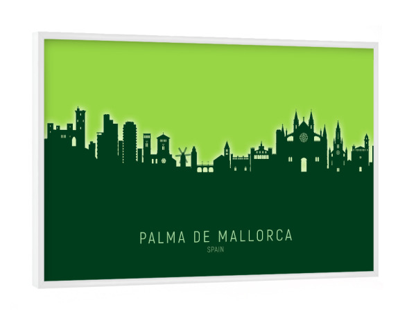Poster mit weißem Rahmen "Palma de Mallorca Skyline GlowG" artboxONE - Städte