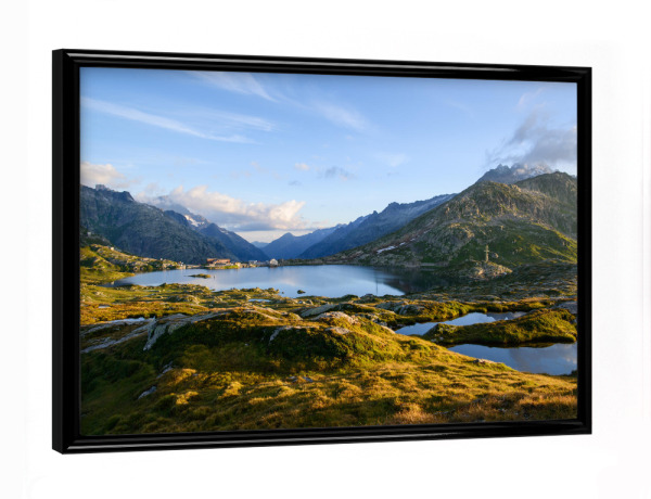 Poster mit schwarzem Rahmen "Grimsel mountain pass at sunrise" artboxONE - Natur,Reise