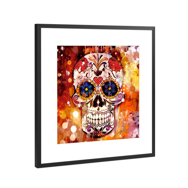 Poster mit Rahmen Schwarz (Metallic) "Pop Art Flower Skull" artboxONE - Abstrakt,Halloween