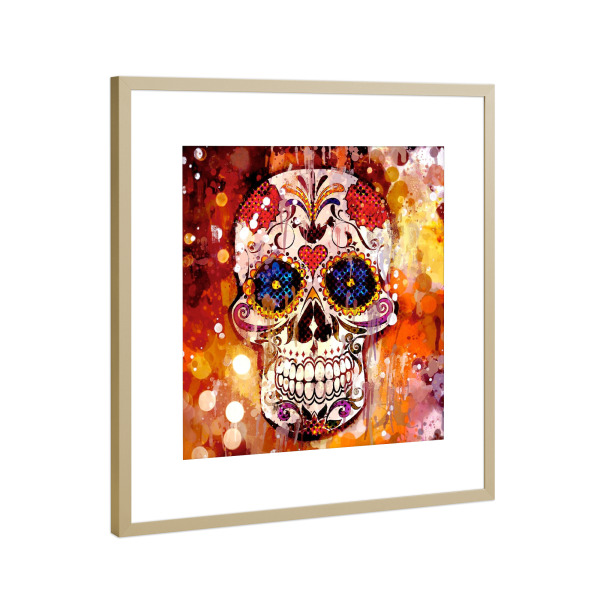 Poster mit Rahmen Gold "Pop Art Flower Skull" artboxONE - Abstrakt,Halloween - Skull,Totenkopf,Halloween,Tattoo,Abstract,Abstrakt,Floral,Flower,Blume