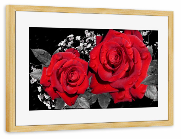 Poster mit Rahmen kiefer "Rote Rosenliebe" artboxONE - Floral - Rose,Liebe,Blume,Colorkey,Love,Floral,Nature,Natur,Pflanze,Botanical,Botanisch