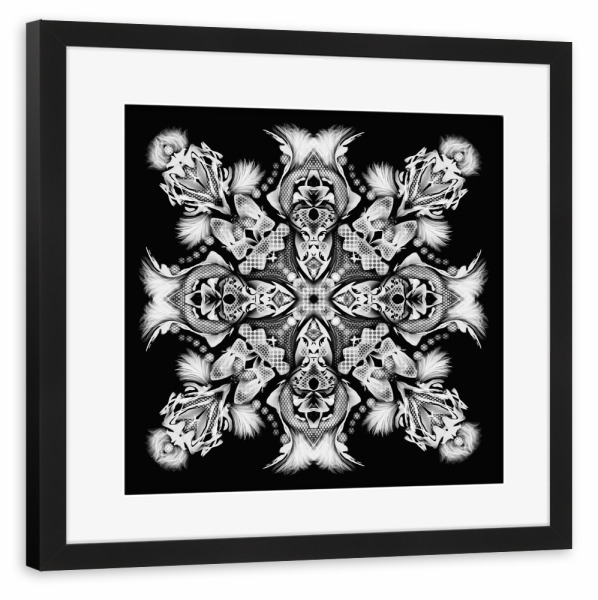 Poster mit Rahmen schwarz "Mandala, Feder-Traum schwarz-weiss" artboxONE - Floral,Abstrakt,Schwarzweiß,Fashion