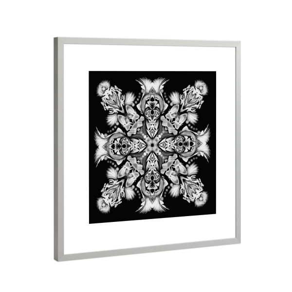 Poster mit Rahmen Silber "Mandala, Feder-Traum schwarz-weiss" artboxONE - Floral,Abstrakt,Schwarzweiß,Fashion