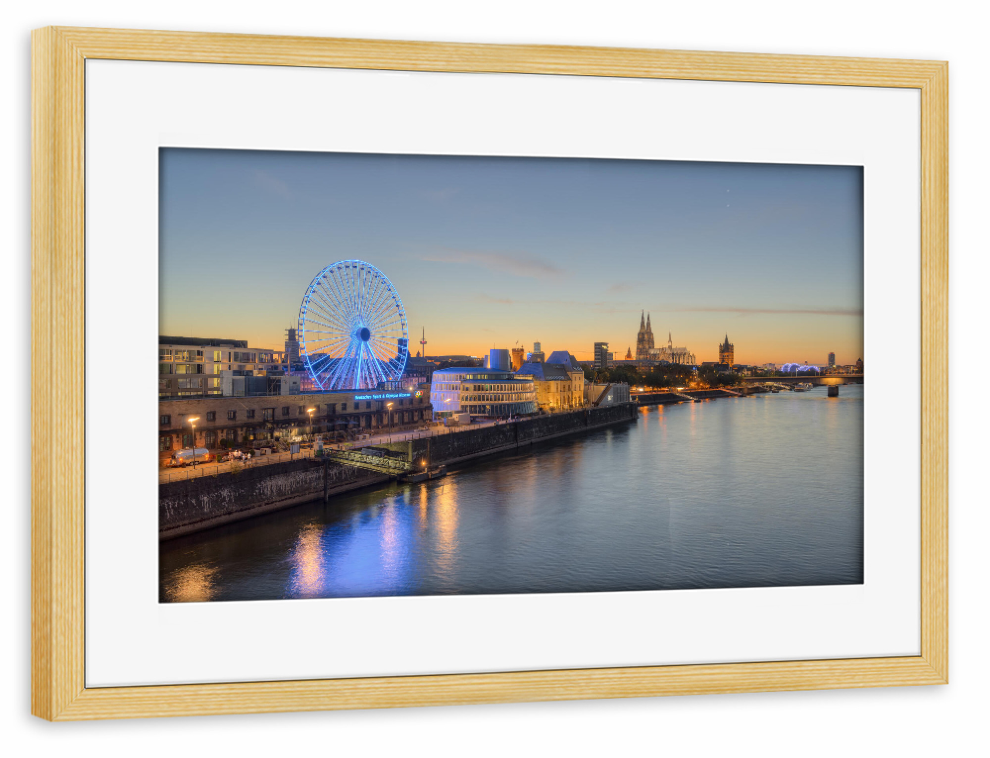 Poster mit Rahmen kiefer "Kölner Skyline mit Riesenrad" artboxONE - Städte,Städte / Köln,Reise,Architektur