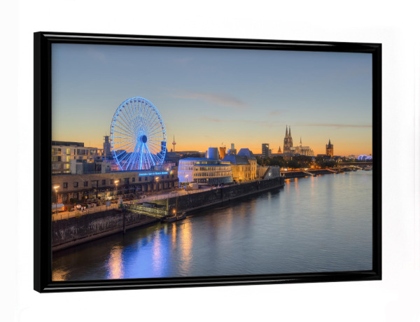 Poster mit schwarzem Rahmen "Kölner Skyline mit Riesenrad" artboxONE - Städte,Städte / Köln,Reise,Architektur
