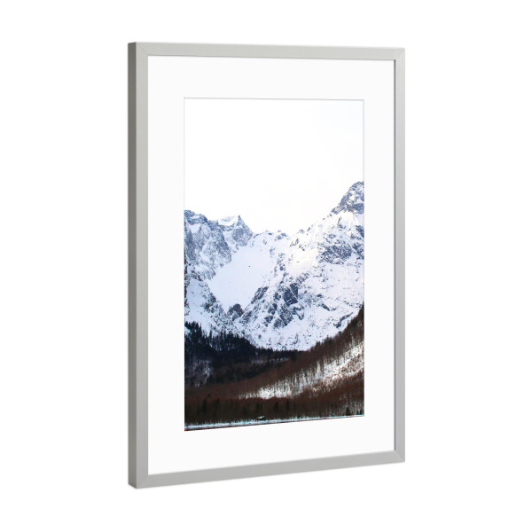 Poster mit Rahmen Silber "Königsee Berg" artboxONE - Natur - Berge,Berg,Mountain,Mountains,Natur,Nature,Landscape,Landschaft,Winter,Snow,Schnee