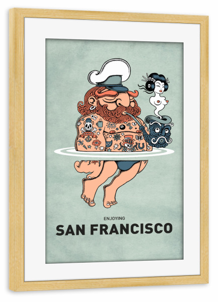 Poster mit Rahmen kiefer "San Francisco Summer Sailor" artboxONE - Reise,Streetart,Städte / San Francisco,Lustig