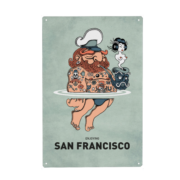 Metall Poster "San Francisco Summer Sailor" artboxONE - Reise,Streetart,Städte / San Francisco,Lustig