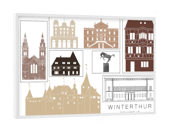 Poster mit weißem Rahmen "Winterthur skyline black & brown" artboxONE - Städte,Reise,Architektur