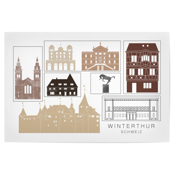 Poster 30x20 cm "Winterthur skyline black & brown" artboxONE - Städte,Reise,Architektur
