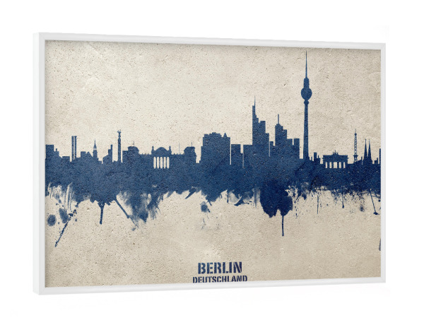 Poster mit weißem Rahmen "Berlin Germany Skyline PaintBlue" artboxONE - Städte,Städte / Berlin