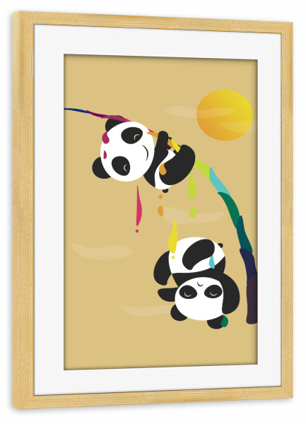 Poster mit Rahmen kiefer "Pandas meet a strange rainbow" artboxONE - Für Kinder
