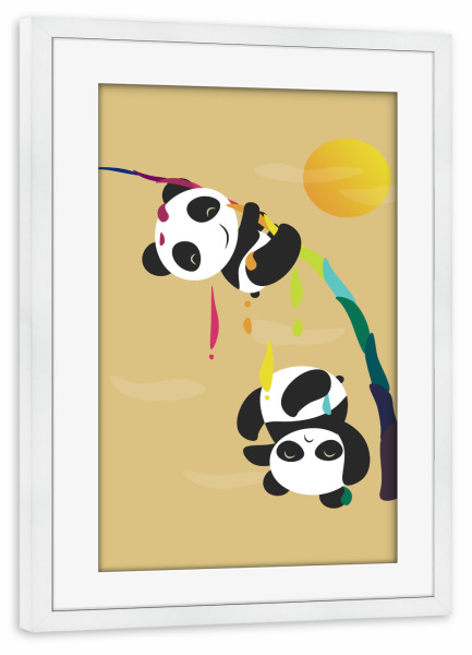 Poster mit Rahmen weiß "Pandas meet a strange rainbow" artboxONE - Für Kinder