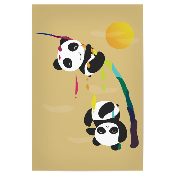 Poster 30x20 cm "Pandas meet a strange rainbow" artboxONE - Für Kinder