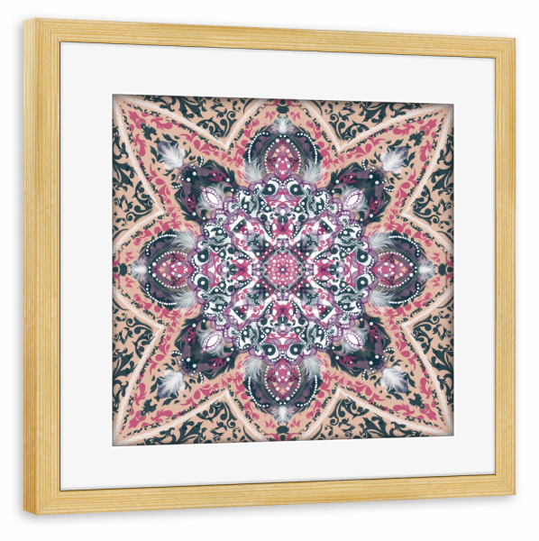 Poster mit Rahmen kiefer "Mandala Indianer-Feder" artboxONE - Floral,Abstrakt,Geometrie,Fashion
