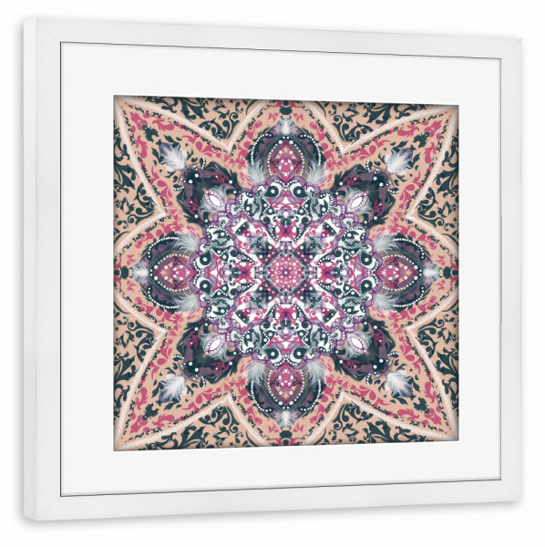 Poster mit Rahmen weiß "Mandala Indianer-Feder" artboxONE - Floral,Abstrakt,Geometrie,Fashion