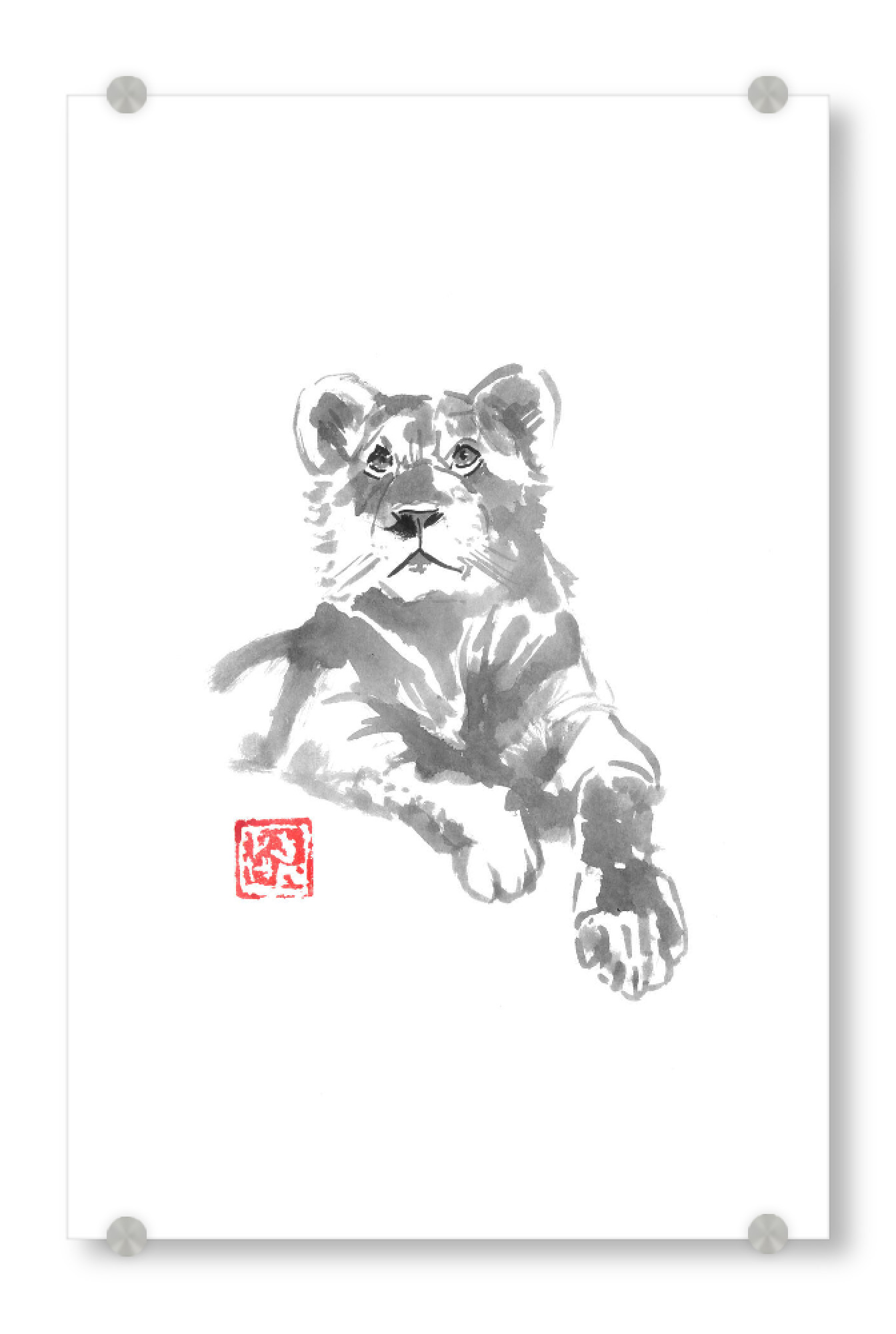 Acrylglasbild "Lionne" artboxONE - Tiere - Lion,Sumie,Female,Japan,Löwe,Tier,Wild,Animal,Malerei