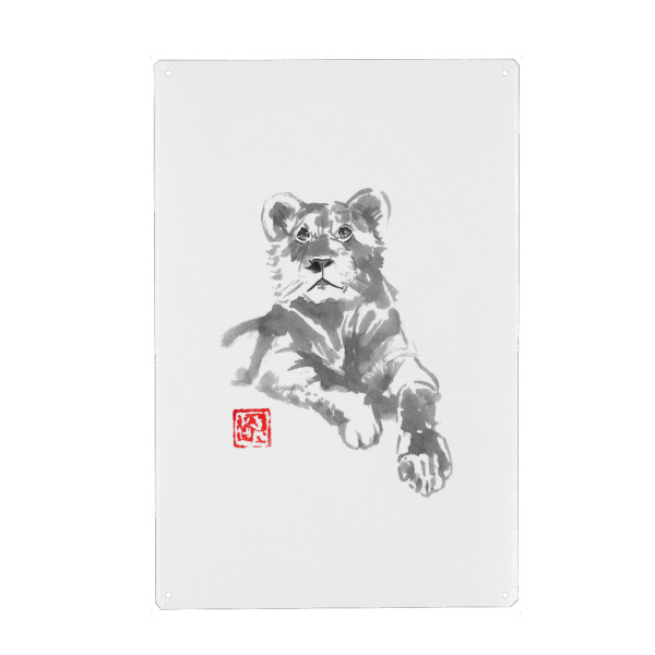 Metall Poster "Lionne" artboxONE - Tiere - Lion,Sumie,Female,Japan,Löwe,Tier,Wild,Animal,Malerei - Blechschild