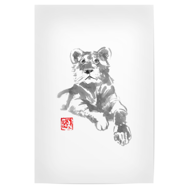 Poster 30x20 cm "Lionne" artboxONE - Tiere - Lion,Sumie,Female,Japan,Löwe,Tier,Wild,Animal,Malerei