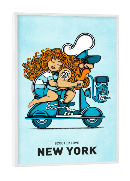 Poster mit weißem Rahmen "New York Scooter Love" artboxONE - Städte / New York,Reise,Liebe,Lustig