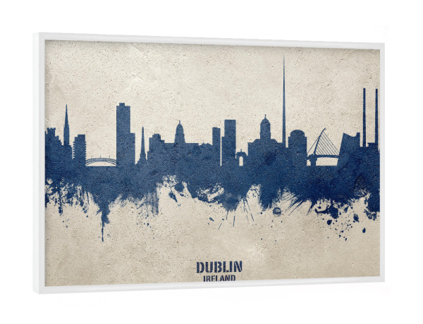 Poster mit weißem Rahmen "Dublin Ireland Skyline PaintBlue" artboxONE - Städte