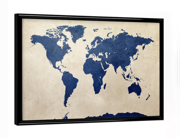 Poster mit schwarzem Rahmen "World Map Navy" artboxONE - Reise,Reise / Länder,Kartografie