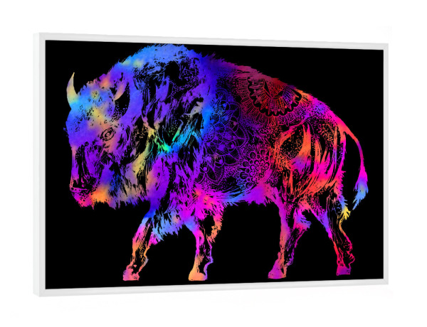Poster mit weißem Rahmen "Rainbow Buffalo" artboxONE - Tiere,Abstrakt