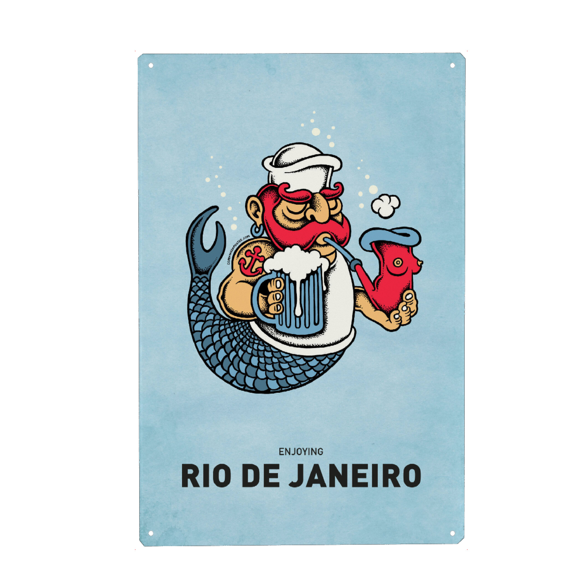 Metall Poster "Rio De Janeiro Sailor Mermaid" artboxONE - Städte,Reise,Streetart,Städte / Rio de Janeiro,Lustig