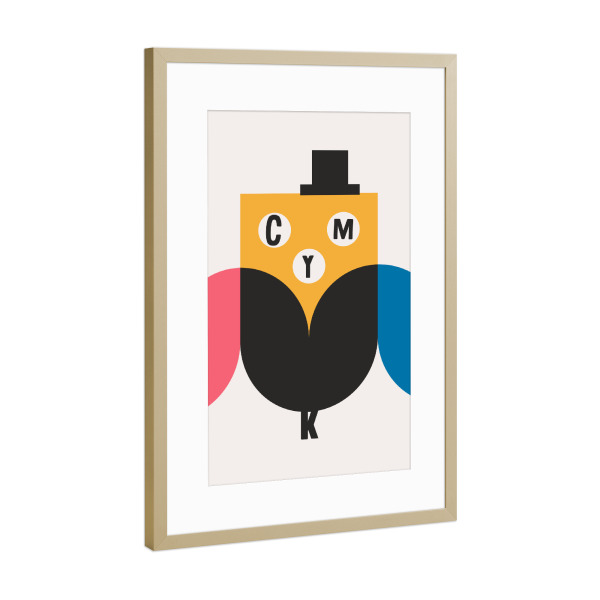 Poster mit Rahmen Gold "CMYK Owl" artboxONE - Für Kinder,Abstrakt
