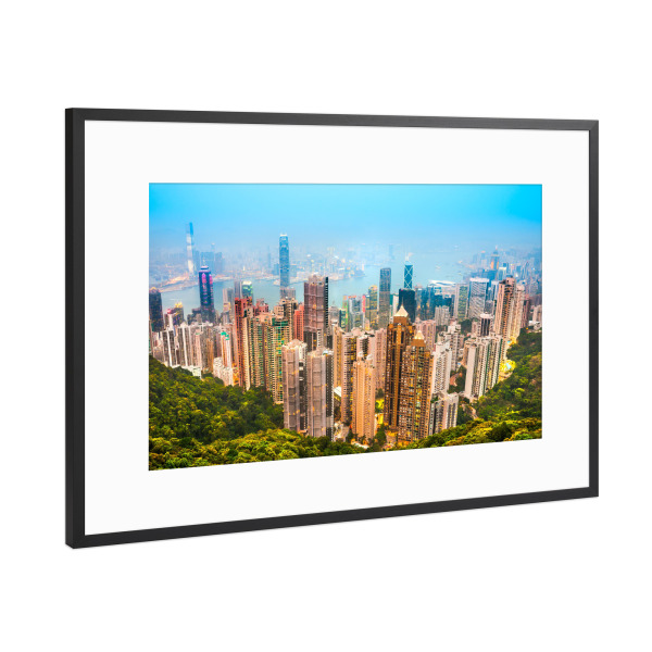 Poster mit Rahmen Schwarz (Metallic) "Panoramic view of Hong Kong" artboxONE - Städte,Architektur