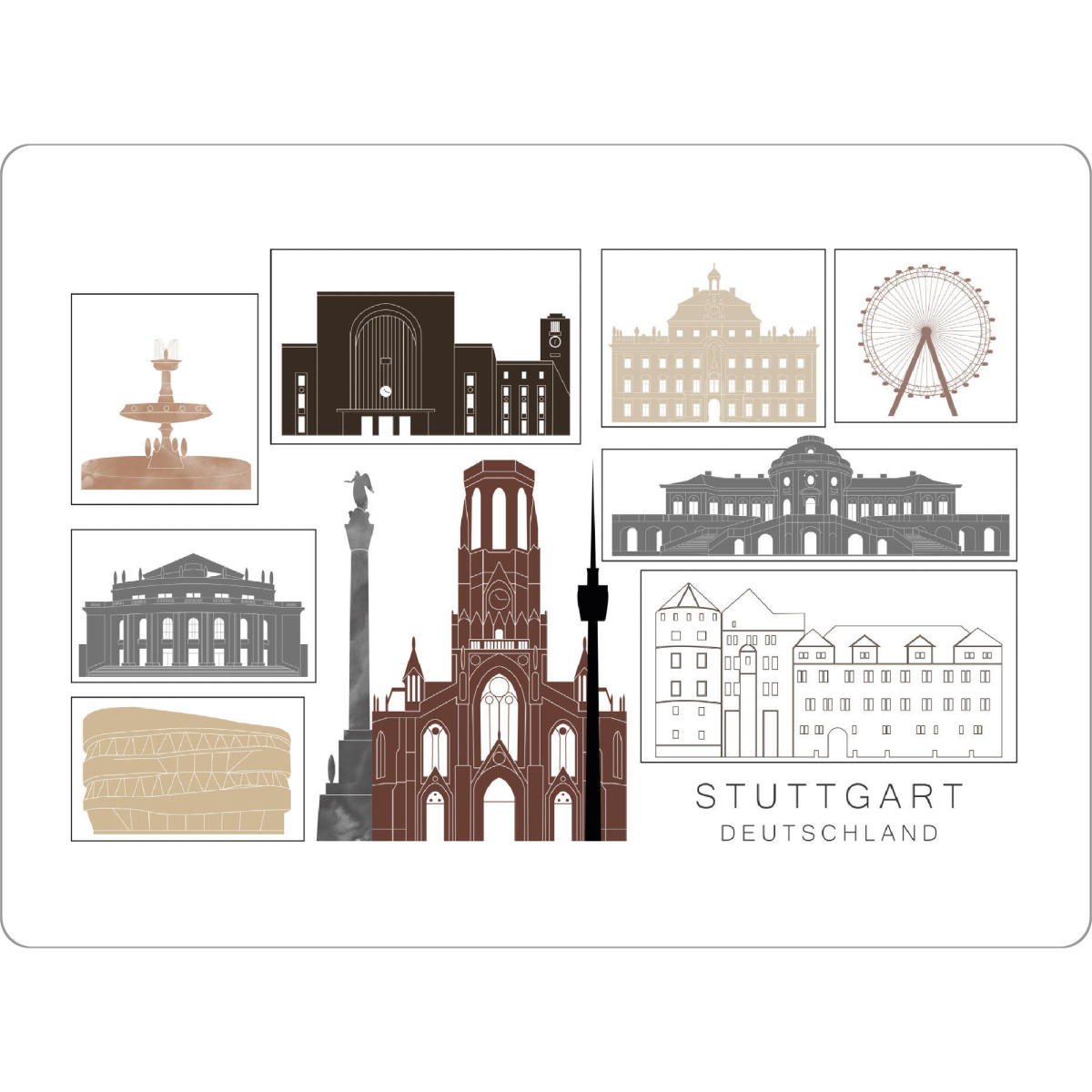 Tischset "Stuttgart skyline black & brown" artboxONE - Städte,Reise,Architektur,Städte / Stuttgart