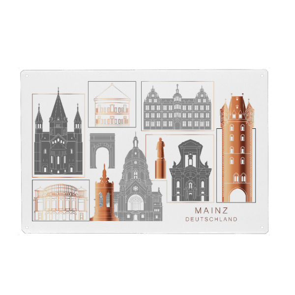 Holzbild "Mainz skyline copper" artboxONE - Städte,Reise,Architektur