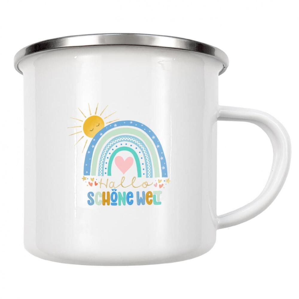 Emaille Tasse "Hallo, Schöne Welt" artboxONE - Typografie,Für Kinder