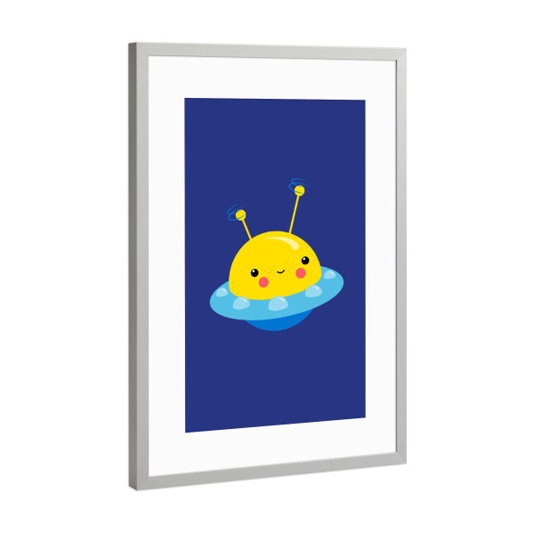 Poster mit Rahmen Silber "UFO Kinderzimmer-Illustration" artboxONE - Für Kinder,Galaxy