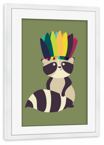 Poster mit Rahmen weiß "Indian Raccoon" artboxONE - Für Kinder,Tiere,Abstrakt
