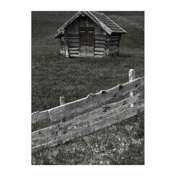 artboxONE Puzzle "Hütte mit Zaun" artboxONE - Natur - Zaun,Hütte,Mittenwald,Vintage,Natur,Nature,Landschaft,Landscape,Dark,Haus,House - Bild zaun