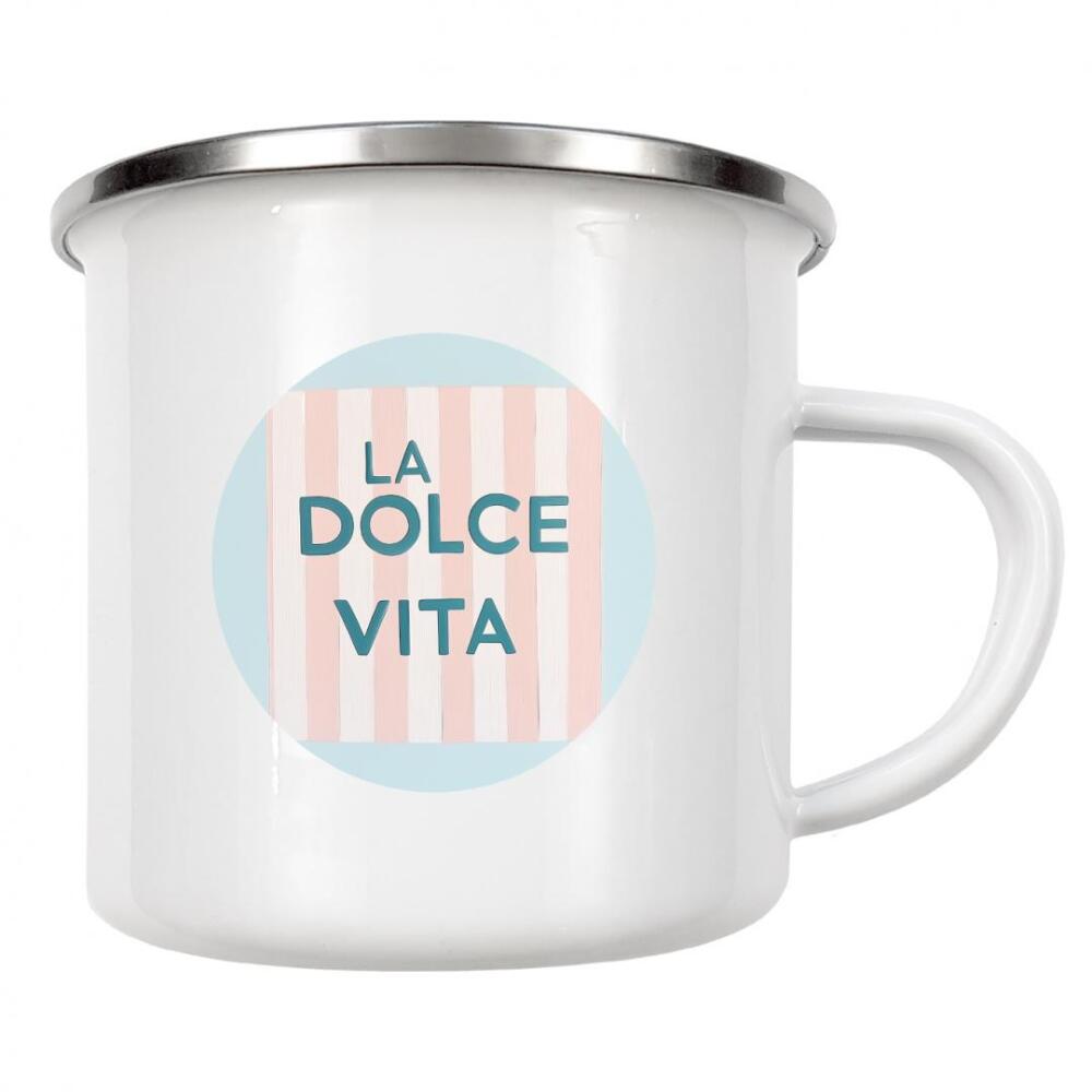 Emaille Tasse "La Dolce Vita" artboxONE - Typografie,Geometrie,Reise / Strand und Meer